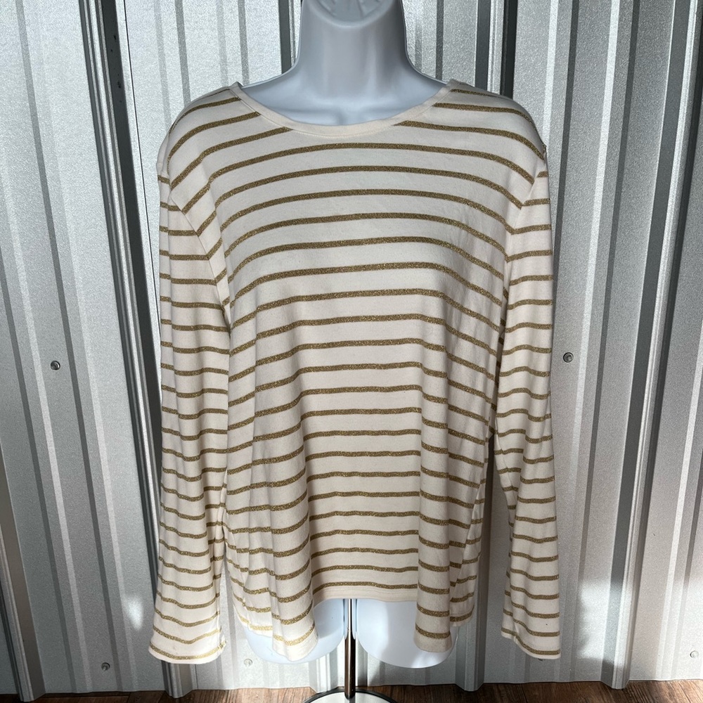 WOMENS Ivory and Gold Stripe Long Sleeve Top Shirt Size XL